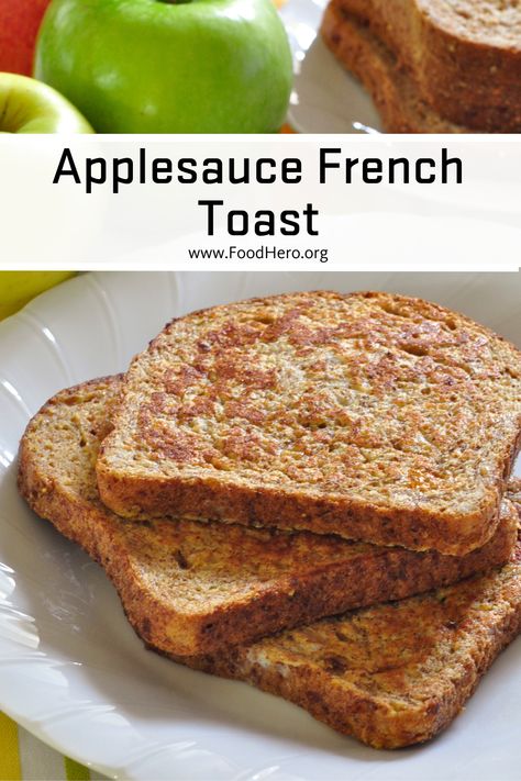 This Applesauce French Toast is flavorful and very low in added sugar. It pairs perfectly with fresh fruit, yogurt or more applesauce on top. Ready in 15 minutes, it is the perfect dish for back-to-school mornings or a weekend breakfast. Apple Sauce Breakfast, French Toast With Apples, Quick Smoothie Recipes, Low Sugar Breakfast, Healthy French Toast, Apple French Toast, Baby Apple, Fruit Yogurt, Apple Sauce