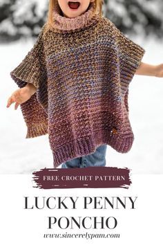 Girls Poncho Crochet Pattern, Kids Poncho Pattern, Pola Sweater, Crochet Poncho Patterns Kids, Crochet Baby Poncho, Thick Neck, Girls Poncho, Poncho Patterns, Crochet Poncho Free Pattern