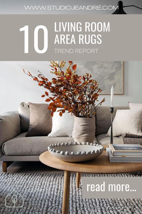 Looking to elevate your living room? Check out our latest blog post on the top 10 living room rug trends! From natural fibres to bold colours and geometric prints, we've got you covered. To help you find the ideal rug, we’ve compiled a list of the top 10 living room rug trends. From natural fibres to Moroccan prints, these eye-catching designs will add a stylish touch to your living room while remaining timeless and on-trend. #livingroomdecor #interiordesign #homedecor #rugtrends Modern Rug Ideas For Living Room, Rugs For Living Room Modern, Living Room Rug Ideas On Hardwood Modern, Rugs For Modern Living Room, Contemporary Area Rugs Living Room, Area Rug Ideas For Living Room, Bold Rugs In Living Room, Big Area Rugs Living Rooms, How To Pick An Area Rug For Living Room