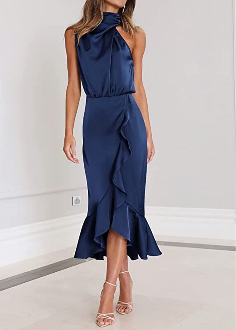 Midi Dress Formal Wedding Guest, Cocktail Midi Dress, Modest Dresses For Women, Formal Wedding Guest Dress, Midi Dress Formal, Satin Dress Long, Fall Wedding Guest Dress, Elegant Midi Dresses, Semi Formal Dress