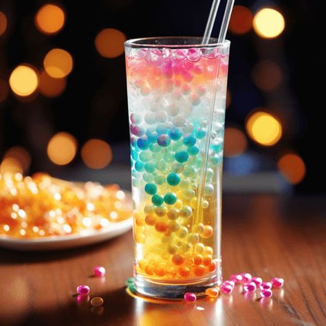 The Popping Boba Cocktail is a delightful mix of sweet, fruity, and slightly tangy flavors. The popping boba pearls add a fun, unexpected burst of flavor that enhances the overall drinking experience. Rainbow Boba Tea, Bubble Tea Cocktail, Boba Alcohol Drinks, Alcoholic Boba Drinks, Popping Boba Drink Recipe, Popping Boba Drink Ideas, Boba Pearls Recipes, Diy Boba Pearls, Popping Boba Drinks