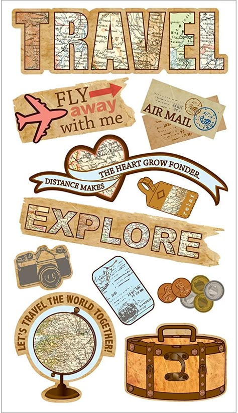 Travel Aesthetic Stickers Printable, Stickers For Travel Journal, Cute Designs For Scrapbook, Suitcase Stickers Printable, Travel Stickers Aesthetic Vintage, Traveling Stickers Printable, Travelling Stickers Printable, Photo Album Stickers Printable, Scrapbook Stickers Travel