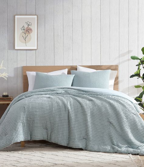 Bamboo Bliss by Royal Heritage Cascade Waffle Weave Duvet Cover Mini Set -  King Coastal Cowgirl Room, Light Blue Comforter, Light Blue Bedding, Cowgirl Room, Full Size Comforter, Comforters Bed, Blue Comforter, Bed Comforter, Green Duvet