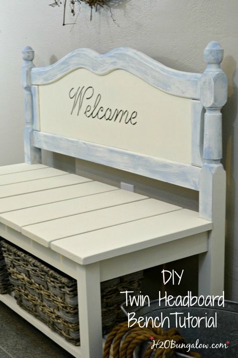 Diy Twin Headboard, Headboard Benches With Storage, Diy Bank, Headboard Benches, Outdoor Storage Bench, Diy Bench Outdoor, Headboard Bench, Twin Headboard, Decor Shabby Chic