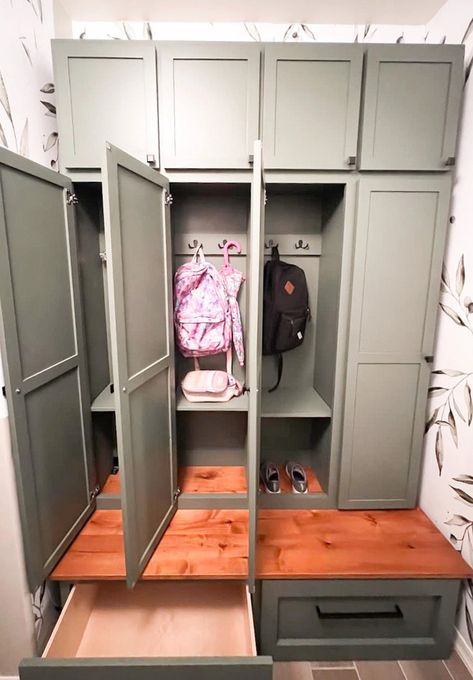 Mudroom Locker Storage System Laundry Room Organization - Etsy Garage Storage Lockers, Laundry Lockers Mud Rooms, Lockers For Mudroom, Home Locker Ideas Entryway, Wooden Locker Ideas, Mud Laundry Room Ideas, Locker Closet Ideas, Mudroom Laundry Room Entryway, Closet Locker Ideas