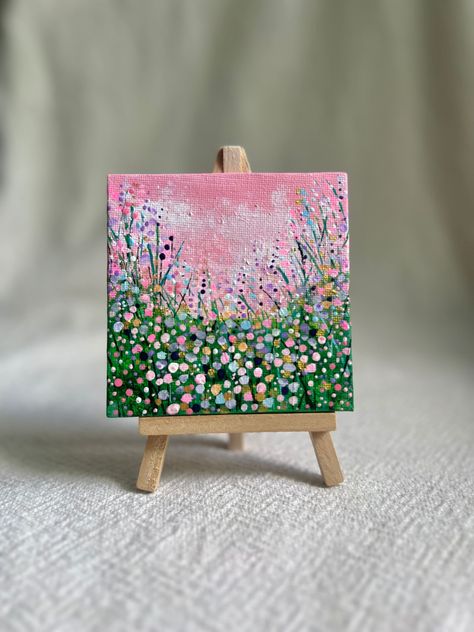 Painting On Small Canvas, Small Canvas Painting, Mini Easel, Easel Painting, Canvas Collage, Tiny Art, Small Canvas Paintings, Fine Art Painting Oil, Summer Green