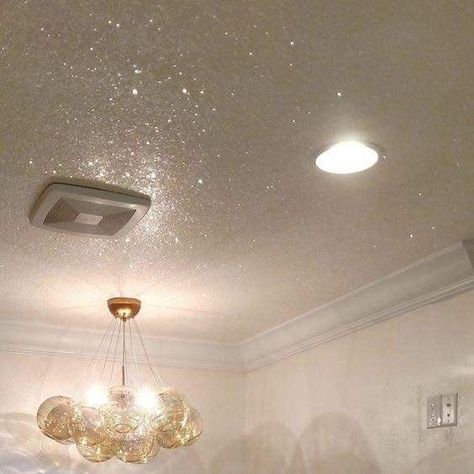 Glitter Paint Ceiling, Glitter Ceiling, Glitter Accent Wall, Glitter Bedroom, Glitter Paint For Walls, Glitter Room, Ceiling Paint, Powder Bathroom, Glitter Wall