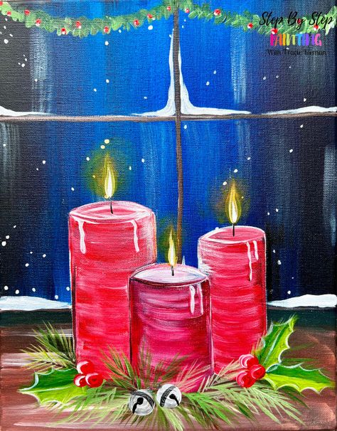 Christmas Related Paintings, Christmas Step By Step Painting, Christmas Painting Step By Step, Easy Acrylic Christmas Paintings, Easy Painting Christmas, Christmas Art Painting Acrylic Easy, Cute Christmas Paintings Easy, Christmas Paintings Diy, Acrylic Painting Ideas Christmas