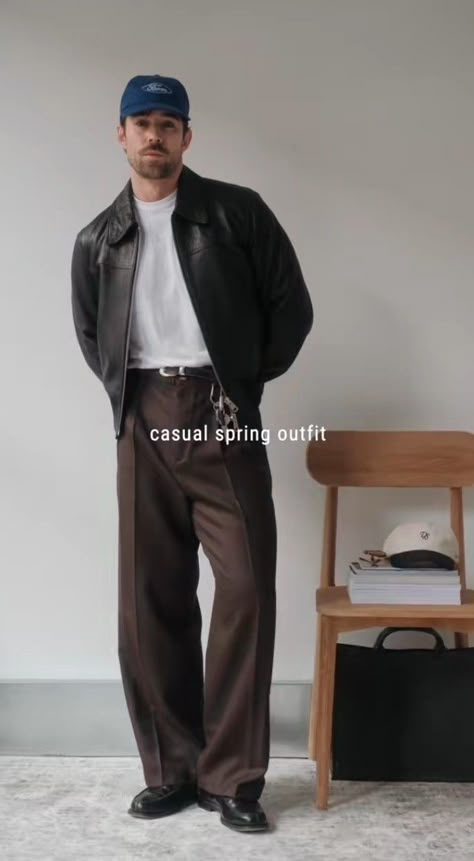 Black Shirt Jacket Outfit Men, Black Jackets Men, Casual Work Outfits Men Office Wear, Men Brown Leather Jacket Outfit, Men Outfit Leather Jacket, Brown Overcoat Men Outfit, Mens White Pants Outfit, Men Black Pants Outfit, Winter Aesthetic Men