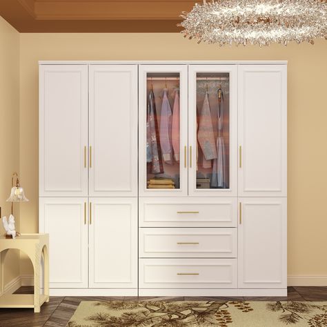 74.8"H Modular Armoire&Wardrobe Storage Cloest Cabinet Organizer White - Bed Bath & Beyond - 37778641 Tiny Apartment Bedroom, Bg House, Ikea Closet Hack, Armoire Wardrobe Closet, Cabinet Glass Doors, Bedroom Built Ins, Bedroom Built In Wardrobe, Armoire Cabinet, Organized Bed