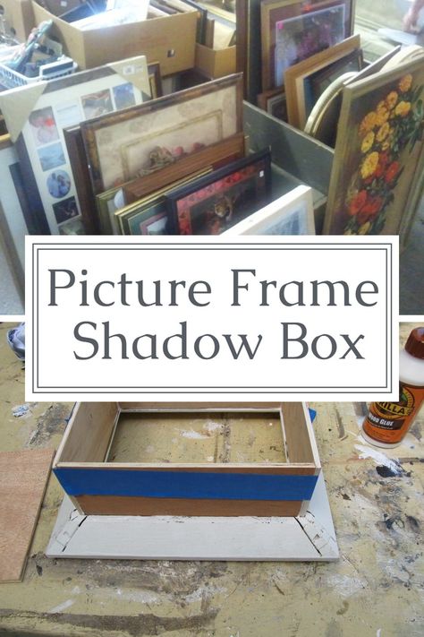 This easy shadow box project is made by assembling the piece with wood glue. No nails needed! You can even by the small plywood (hobby) boards at a craft store. Step by step directions so you can turn a picture frame into an easy shadow box project! #MyRepurposedLife #repurposed #pictureframe #shadowbox via @repurposedlife Old Picture Frames Repurpose Diy, Shadow Box Shelf Ideas, How To Make A Shadow Box With Flowers, Box Frames Ideas Diy Crafts, Victorian Shadow Box Ideas, Diy Memorial Shadow Box Ideas, Wood Shadow Box Ideas, Framed Art Storage, Diy Shadowbox Frame