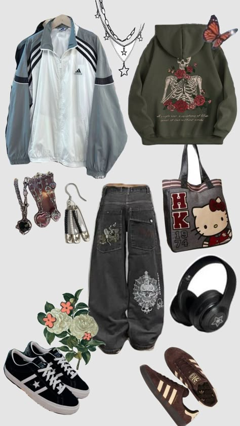 #clothes #outfit #outfitsinspo #wishlist #baggy #baggyfit #hoodies Baggy Clothes Outfit For School, Early 2000s Baggy Clothes, Baggy Cottagecore Outfits, All Baggy Outfit, Baggy Clothes Outfit Ideas, Outfits With Baggy Shirts, Layered Baggy Outfits, Baggy Outfits For School, Grunge Hoodie Outfit