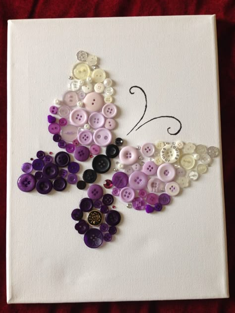 Butterfly Button Art, Heart Quilling, Button Art On Canvas, Diy Button Crafts, Vintage Buttons Crafts, Button Butterfly, Button Art Projects, Buttons Crafts Diy, Button Creations