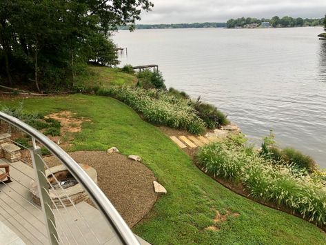 Yard of the Week: Lake House Landscape Composed Like a Symphony Lake Landscape Design, Lakeside Landscaping, Lake House Landscape, Lake Landscaping, Landscaping A Slope, Landscaping On A Hill, Lakefront Property, Interior Design Software, Ends Of The Earth