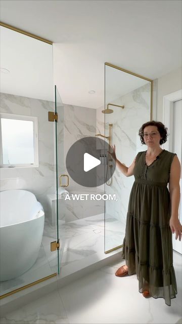 Caleb MacDonald on Instagram: "Wet room design for this principal ensuite🧖🛁

Because we were working with limited space, we decided to go with a wet room. This allowed us to still have a gorgeous shower space while maintaining a spot to enjoy a relaxing bath. 🫧

A custom vanity and linen cabinet provide extra storage to complete this principal suite!

#masterbath #masterbathroom #bathroomdesign #ensuitebathroom #ensuitedesign #newmarketontario #newmarketmoms #newmarketrealestate #kingcityrealestate #yorkregionrealestate #auroraontario #auroramoms #kingcityontario #kingcitymoms #yorkregion #yorkregionmoms #luxurybath #luxurybathroom #luxurybathrooms #gtabuilders #gtadesigner" Bathroom Remodel With Vanity Master Bath, Master Room And Bathroom Ideas, Wet Room Sliding Door, Large Tile Wet Room, Wet Room With Shower And Tub, Tube Inside Shower Ideas, Modern Farmhouse Wet Room Bathroom, Steam Shower Wet Room, Wet Room In Master Bath