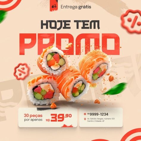 Sushi Social Media Template for delicious Japanese food promotion. PSD file with 100% vector objects, fully customizable and easy to #Bunting_Design #Restaurant_Social_Media #Ads_Creative_Advertising_Ideas #Banner_Ads_Design Sushi Social Media Design, Food Design Poster, Japanese Food Sushi, Digital Advertising Design, Food Promotion, Restaurant Social Media, Food Sushi, Ads Creative Advertising Ideas, Food Banner