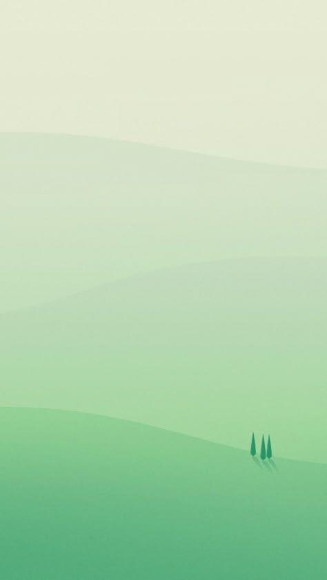 Minimal relaxing landscape wallpaper. #minimalist #minimal #green #gradient #color #trees #hills #mist #wallpaper #relaxing Apple Logo Wallpaper Iphone, Hd Nature Wallpapers, Minimal Wallpaper, Wallpaper Art, Green Landscape, Minimalist Wallpaper, Landscape Illustration, Beautiful Nature Wallpaper, Design Typography