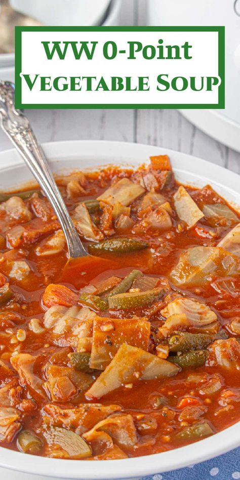 The old 0-point Weight Watchers Cabbage Soup recipe is made with V-8 and has just 46 calories per serving! It's easy to make in the slow cooker and is packed with flavor for a guilt-free, satisfying meal. Weight Watchers Vegetable Soup, Weight Watchers Cabbage Soup Recipe, Weight Watchers Cabbage Soup, Weight Watcher Vegetable Soup, Cabbage Soup Diet Recipe, Cabbage Soup Recipe, Restless Chipotle, Weight Watchers Plan, Diet Soup Recipes