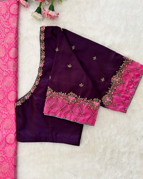 Pattu Saree Blouse Designs Without Work, Simple Blouse Design For Silk Saree, Daily Use Blouse Designs, Modal Blouse Designs, Simple Hand Work Blouse Designs Thread Work, Double Colour Blouse Design, Simple Work Blouses, Basic Blouse Designs, Silk Blouse Work