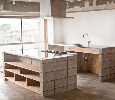 Plywood Kitchen, Concrete Counter, Concrete Kitchen, Cheap Kitchen, Cinder Block, Industrial House, Kitchen On A Budget, Trendy Kitchen, Concrete Blocks