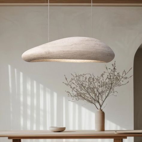 Illuminate your modern dining space or kitchen with our Large Wabi Sabi Pendant Light. Inspired by the natural beauty of Wabi Sabi design, this pendant light features an organic shape crafted from gentle synthetic resin. Its unique design is perfect for making a statement in your home, adding a touch of contemporary elegance to any room. With easy installation, this handcrafted piece is sure to become a focal point of conversation. Elevate your decor with our artisanal lighting fixture that embo Wabi Sabi Dining, Wabi Sabi Lighting, Wabi Sabi Lamp, Wabi Sabi Design, Sustainable Decor, Rattan Pendant Light, Inspire Me Home Decor, Scandinavian Decor, Modern Pendant Light