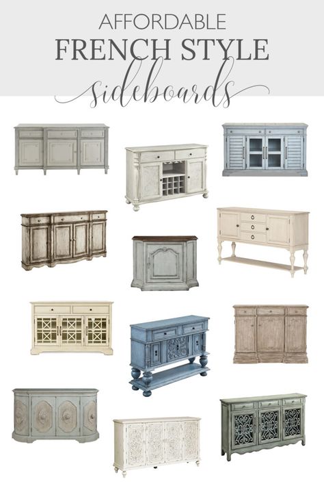 French Style Sideboard, French Farmhouse Dining Room, French Country Home Interiors, Modern French Farmhouse Decor, Modern French Home, French Country Sideboard, Country Sideboard, Modern French Farmhouse, Farmhouse Buffet