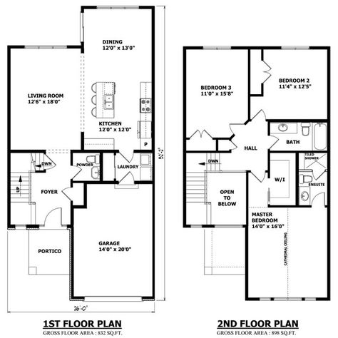 Modern Floor Plan First And Second Two Story House Plans. #houseplan House Plans 2 Storey, Two Storey House Plans, Plan Garage, 2 Storey House Design, Modern Floor Plans, Two Story House Plans, House Plans One Story, Custom Home Plans, Two Story House