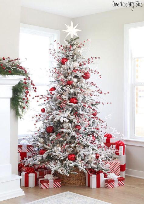 Playroom Christmas Tree, Playroom Christmas, Christmas Tree Inspiration Simple, Batten Wall, Flocked Christmas Tree, Christmas Tree Decorating Themes, Flocked Christmas Trees Decorated, Family Ornaments, Christmas Tree Inspiration