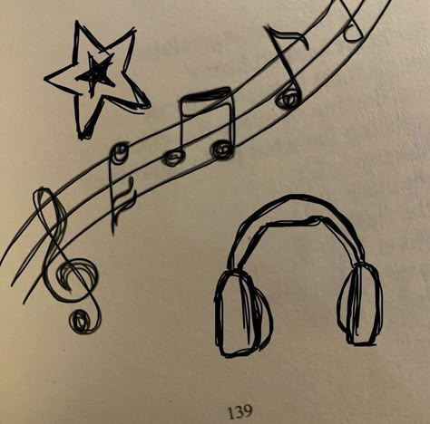 Brown Drawings Aesthetic, Music Designs To Draw, How To Draw A Music Note, Simply Drawings Doodles, Doodle Music Art, Music Related Drawings Easy, Random Things To Doodle, Music Things To Draw, Easy Cute Sketches Doodles