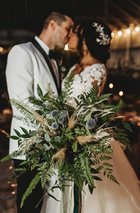 Fall Greenery Wedding Bouquet, Just Greenery Wedding, Juniper Wedding Bouquet, Mostly Greenery Bouquet, Wedding Bouquet Foliage, Plant Bridal Bouquet, Rosemary In Wedding Bouquet, Dark Green Foliage Wedding, Bouquet Of Greenery