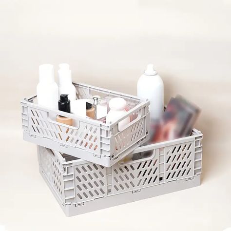 2-Pack of Folding Plastic Storage Baskets with Handles - Perfect for Cosmetics, Bathroom Storage, and More! 🎁Coupon code: afb43615 for an EXTRA 50% off Litter Box Covers, Utensil Storage, Collapsible Storage Bins, Collapsible Storage, Basket Tray, Tin Containers, Desktop Storage, Hanging Storage, Cube Storage