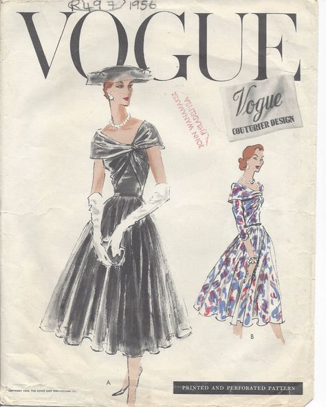 Therefore part of my collection of sewing patterns are reproduced to this quality high standard, on 50 gram white bond paper with black ink. This will ensure a much longer lasting effect and easier to be used again and again.Also included with this product is: a plastic bound 'Booklet' giving instructions and Illustrations on 'How to Adjust Your pattern to your Personal Measurement', 'Personal Measurement Chart', 'Body Form Illustrations', 'Note Pages',... 50s Patterns, Dresses 50s, 1950s Sewing Patterns, Vintage Vogue Sewing Patterns, Vogue Vintage, Fashion Design Patterns, Vintage Dress Patterns, Vogue Sewing, Vogue Sewing Patterns