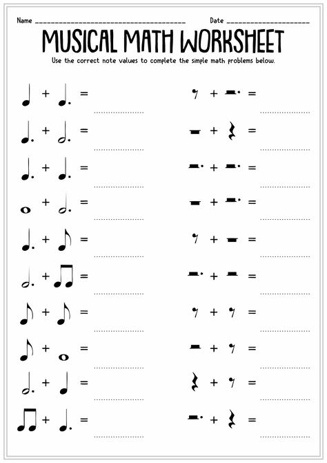 Printable Music Note Math Music Class Worksheets Free Printable, Music Worksheets For Kids Printables, Piano Worksheets, Learning Music Notes, Rhythm Worksheets, Music Theory Piano, Music Printables, Music Math, Music Theory Worksheets