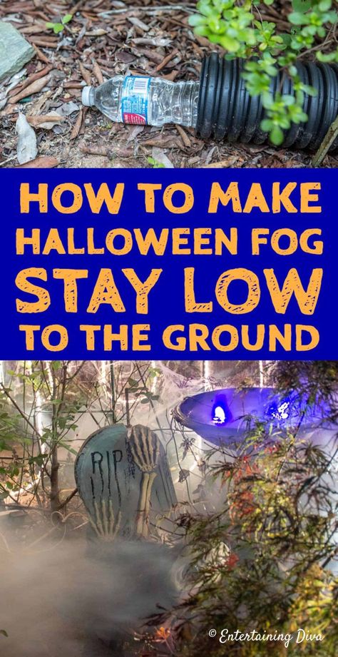 Learn how to make low lying fog that will have your Halloween graveyard or party looking spooky in no time. This DIY fog machine chiller does not use dry ice so it is really simple to make. #entertainingdiva #halloween #yardhaunt Halloween Yard Haunt, Fog Chiller, Haunted Trail Ideas, Low Lying Fog, Halloween Yard Displays, Halloween Yard Signs, Halloween Fest, Yard Haunt, Halloween Graveyard