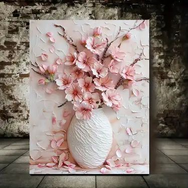 Elegant Vases, Wooden Painting, Elegant Wall Art, Floral Wall Art Canvases, Pink Vase, Oil Painting Texture, Floral Rosa, Floral Vase, Pink Blossom