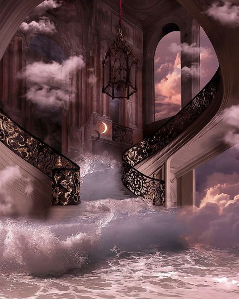 Dreamscape Architecture, Castle Aesthetic, Ethereal Aesthetic, Aesthetic Space, Fantasy Places, Fantasy Art Landscapes, Waiting Rooms, Arte Fantasy, Fantasy Aesthetic