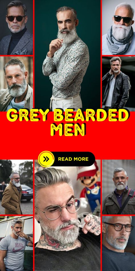 Explore trendy styles for older men with grey beards. From bald looks to long styles, these options are perfect for embracing your natural hair color.Step into the spotlight with these stylish looks for grey bearded men. Whether you're bald or have a bald head, these styles are sure to impress. Bald Grey Bearded Men, Grey Beard Styles For Men, Bald Men Beard Style, Gray Beards Older Man, Gray Beard Styles, Beard Styles For Bald Men, Big Beards Men, Grey Bearded Men, Mens Beard Styles Short