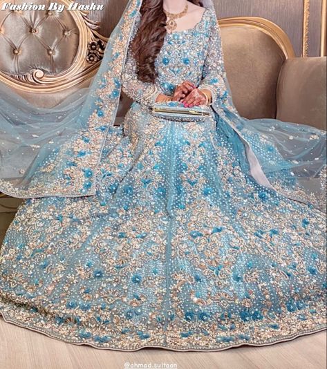 Top Trending Sky Blue Fancy Dresses Stylish Design Traditional Collection 2023 | For More Designs Click on our YouTube link...? Bridal Lehenga Red Royal, Pakistani Wedding Dresses Bridal Lehenga, Valima Dress, Baraat Dress, Blue Bridal Dress, Occasional Dresses, Gharara Designs, Pakistani Bridal Dress, Red Bridal Dress