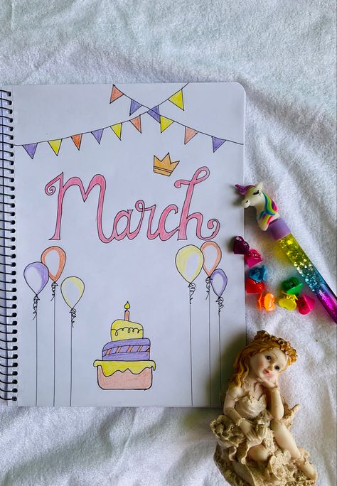 #bulletjournal #coverpage #art #artlove #aesthetics #2024 #march #marchcoverpage #birthday Birthday Month Journal Ideas, Birthday Month Bullet Journal, Bullet Journal Title Page, Birthday Bullet Journal, January Journal, Book Cover Page Design, Bullet Journal Titles, March Bullet Journal, Cover Page Design