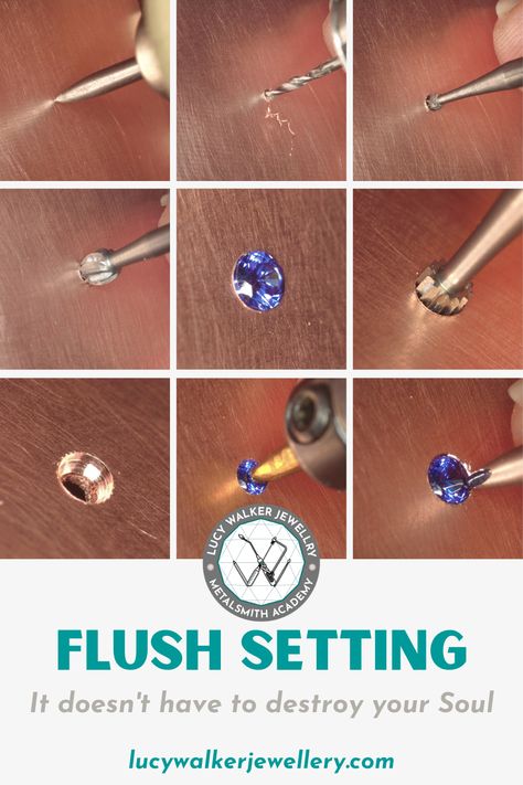 Flush Setting Tutorial, Stone On Stone Setting, Flush Setting Jewelry, Stone Setting Techniques, Diy Silversmithing, Silversmithing Tutorials, Stone Settings Jewelry, Gem Setting, Flush Setting