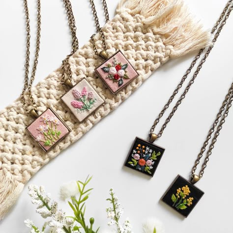 Embroidery Brooches, Hand Embroidered Necklace, Stitch Necklace, Hand Embroidered Jewelry, Necklace Embroidery, Embroidered Pendant, Embroidery Online, Embroidered Necklace, Embroidered Jewelry