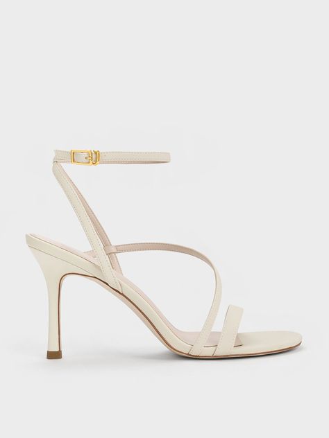 Strappy Wedding Heels, Ball Shoes Heels, White Prom Heels, Grad Heels, Off White Heels, Cream Strappy Heels, Shoes For Prom, Charles And Keith Shoes, Cream High Heels