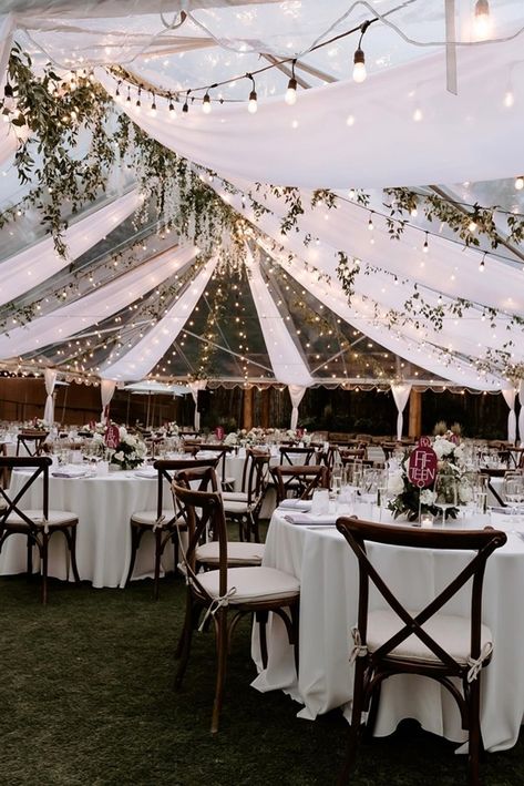 AA Events & Tents | Wedding Collective Backyard Wedding Reception Setup, Tented Backyard Wedding Reception, Tent Style Wedding, Wedding Venues Tent, Wedding Tent With String Lights, Forest Tent Wedding, Outside Tent Wedding Reception, Wedding Tent Layout For 200, Wedding Tent Inspiration