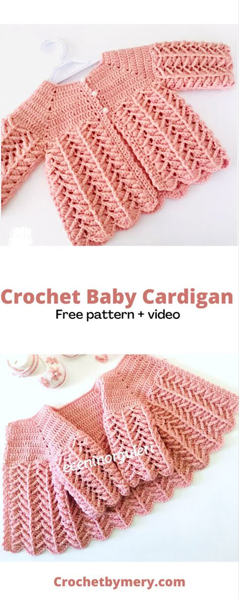 Crochet baby cardigan free pattern Jaket Crochet, Crochet Baby Cardigan Free Pattern, Crochet Baby Sweater Sets, Cardigan Pattern Crochet, Baby Cardigan Pattern Crochet, Cardigan Free Pattern, Crochet Baby Projects, Crochet Baby Sweater Pattern, Crochet Baby Jacket