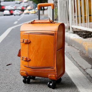 Woosir Vintage Leather Suitcase 20 Inch Travel Luggage - Vintage Bags for Men & Women | Woosir Carryon Suitcase, Partition Storage, Leather Suitcase, Mens Luggage, Luggage Trolley, Mens Travel, Leather Duffle Bag, Vintage Luggage, Bag Suitcase