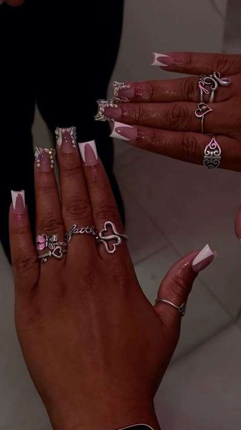 James Avery Rings, Xoxo Jewelry, Dope Jewelry Accessories, Hard Nails, James Avery Jewelry, Colored Acrylic Nails, Girly Acrylic Nails, Short Square Acrylic Nails, Acrylic Nails Coffin Pink