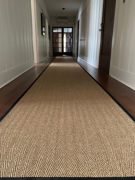 Our classic sisal weave, Astute, in a sophisticated herringbone structure as a hallway runner. Long Rug Hallway, Sisal Runner Hallway, Carpet Runner Hallway, Hall Rugs Runners, Hallway Carpet Ideas Hall Runner, Runner In Hallway, Hall Runners Hallways, Carpet Hallway Ideas, Hallway With Runner