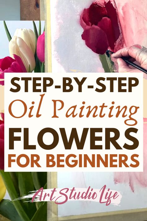 First Oil Painting, Flower Art Painting Oil, Oil Painting Tutorials Step By Step, Oil Painting Of Flowers, Acrylic And Oil Painting, Easy Oil Paintings For Beginners, Oil Painting Tutorials, How To Paint With Oil Paint, Oil Painting For Beginners Step By Step