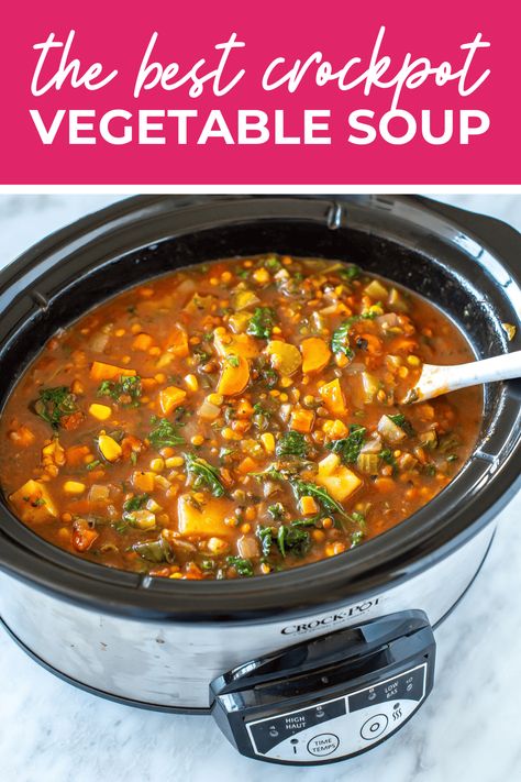 Warm, comforting, and packed with nutritious veggies, this crockpot vegetable soup recipe is sure to become a new family favorite. Perfect for chilly nights or busy days, this soup is easy to make and delicious to eat. Crockpot Veg Soup Recipes, Vegetable Rice Soup Crockpot, Meatless Soup Recipes Crock Pot, Vegetable Soup With Chuck Roast, Slow Cooker Creamy Vegetable Soup, Easy Healthy Vegetable Soup, Homemade Vegetable Soup Crockpot, Best Vegetable Soup Recipe Crockpot, Instant Pot Vegetable Soup Recipes