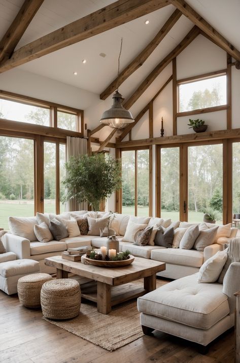 Modern Cottage Homes Interiors, Cottage Core Living Room Ideas, Comfy Cozy Living Room, Modern Cottage Living Room, Cottage Living Room Ideas, Modern Cottage Core, Salons Cottage, Modern Cottage Homes, Farmhouse Living Rooms